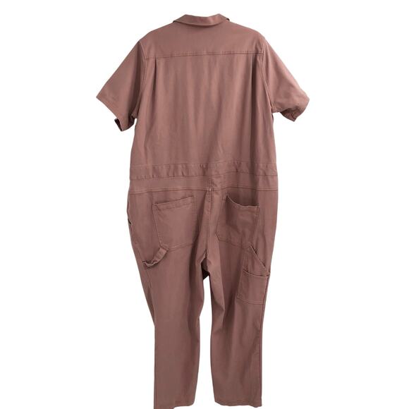 Wildfang The Essential Short Sleeve Coveralls Full Zip Unisex Mauve Coverall 2XL - Picture 2 of 12